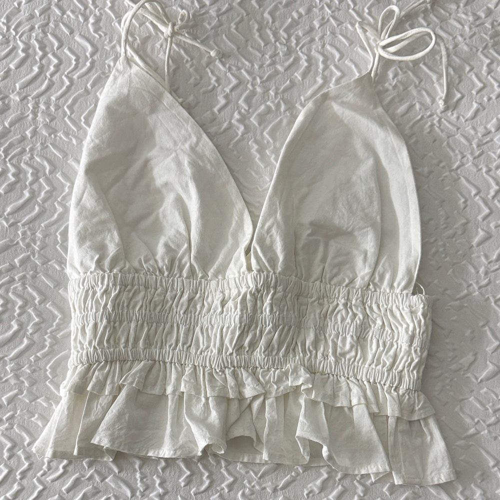 White tie Top with Ruffle Hem